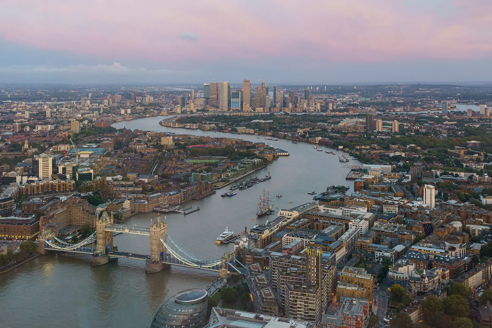 Tower Bridge over the Thames at dusk